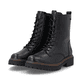Schwarze remonte Damen Schnürstiefel D4B73-00 mit wasserabweisender TEX-Membran. Schuhpaar seitlich schräg.
