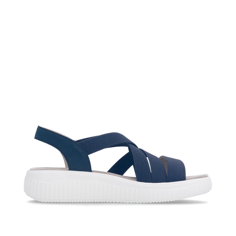 Blaue remonte Riemchensandalen D3L52-14 mit einem Gummizug sowie Extraweite H. Schuh Innenseite.