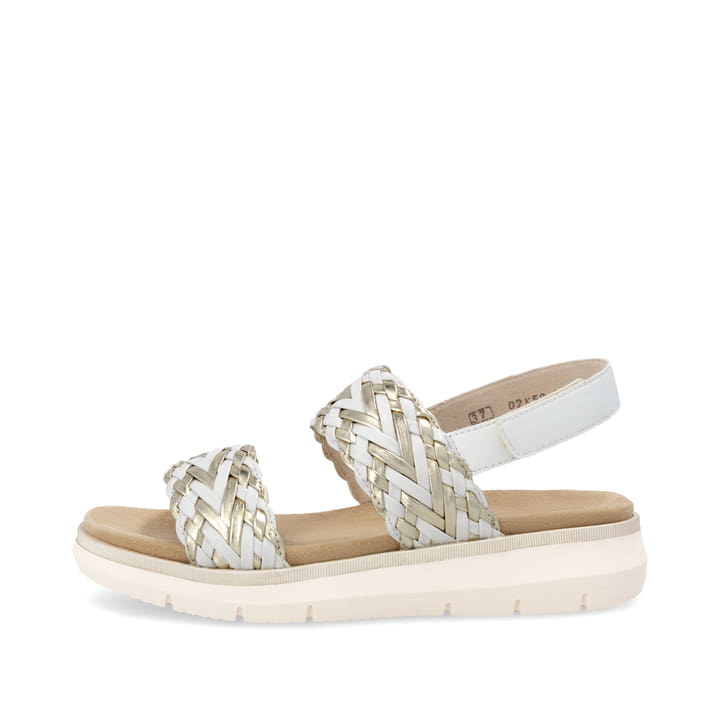 Weiße vegane remonte Riemchensandalen D2K52-80 mit einem Klettverschluss. Schuh Außenseite.