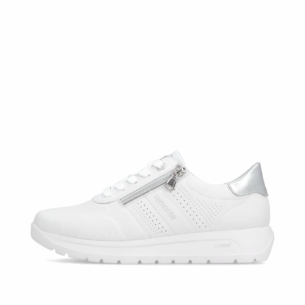 Weiße remonte Damen Schnürschuhe D2V03-80 mit Reißverschluss sowie Extraweite H. Schuh Außenseite.