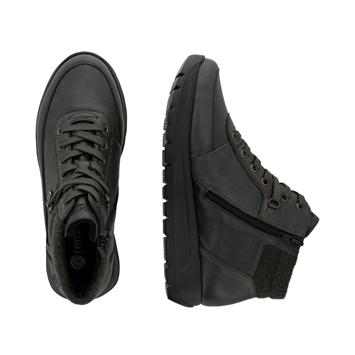 Grüne remonte Damen Kurzstiefel D2V71-52 mit wasserabweisender TEX-Membran. Schuh von oben, liegend.