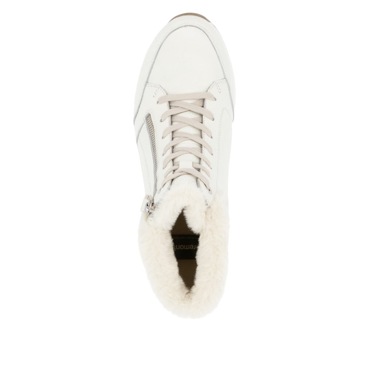 Weiße remonte Damen Schnürstiefel D0T77-80 mit wasserabweisender TEX-Membran. Schuh von oben.