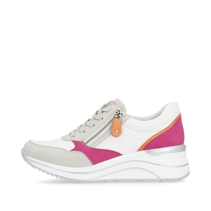 Graue vegane remonte Damen Sneaker D0T01-81 mit einem Reißverschluss. Schuh Außenseite.