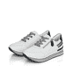 Weiße remonte Damen Sneaker Low D1312-80 mit Reißverschluss sowie Komfortweite G. Schuhpaar seitlich schräg.