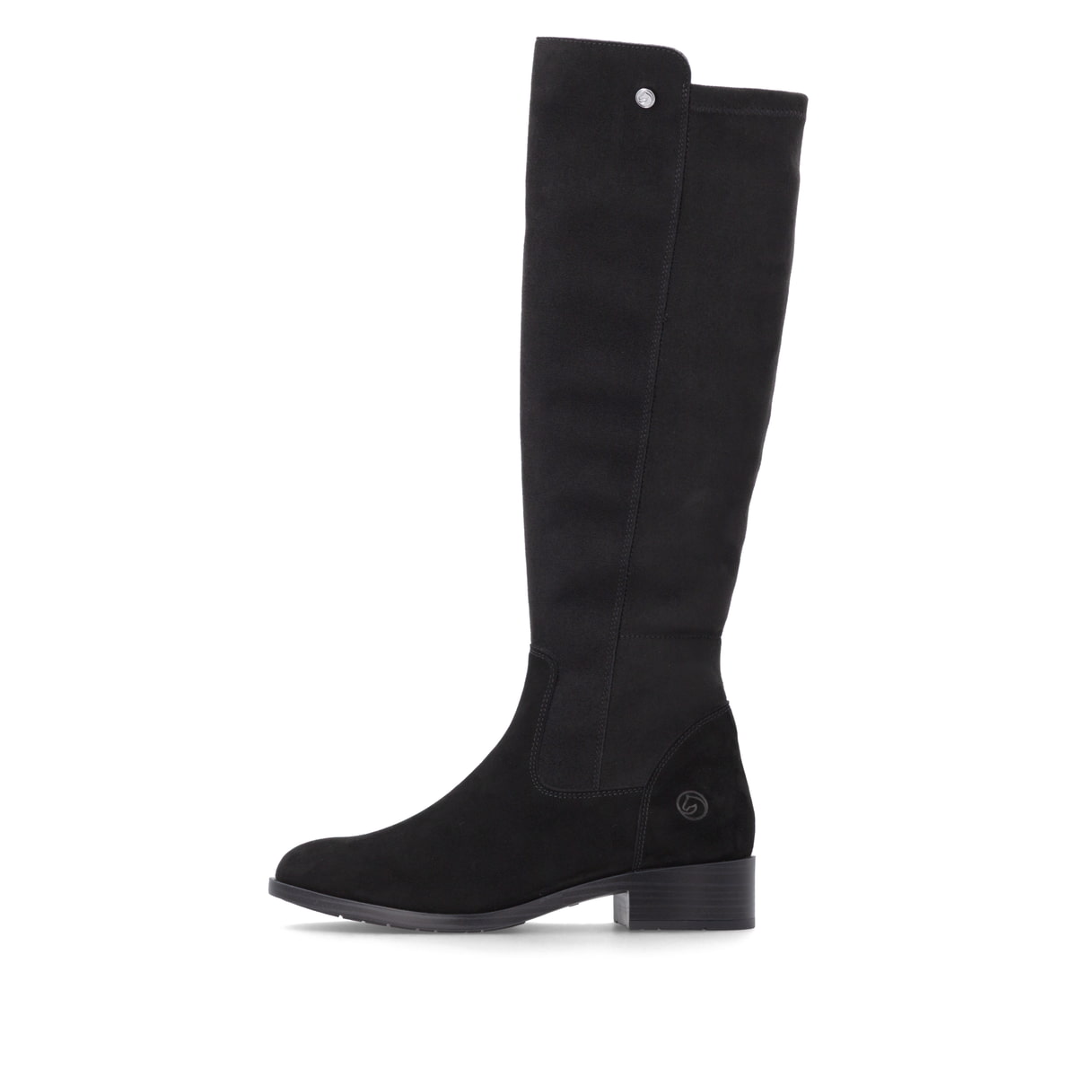 Bottes cuissardes remonte noires femmes D3U70-00 avec fermeture éclair. Côté extérieur de la chaussure.