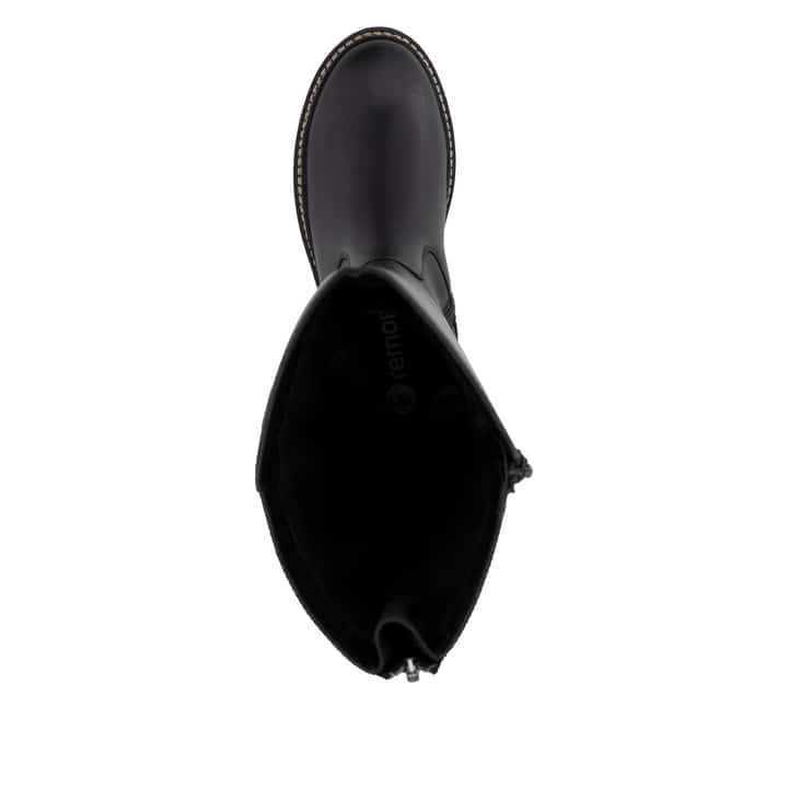 Schwarze remonte Hochschaftstiefel D0B72-01 mit wasserabweisender TEX-Membran. Schuh von oben.