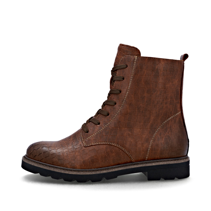 Braune remonte Damen Schnürstiefel D2Q71-22 mit einem Reißverschluss. Schuh Außenseite.