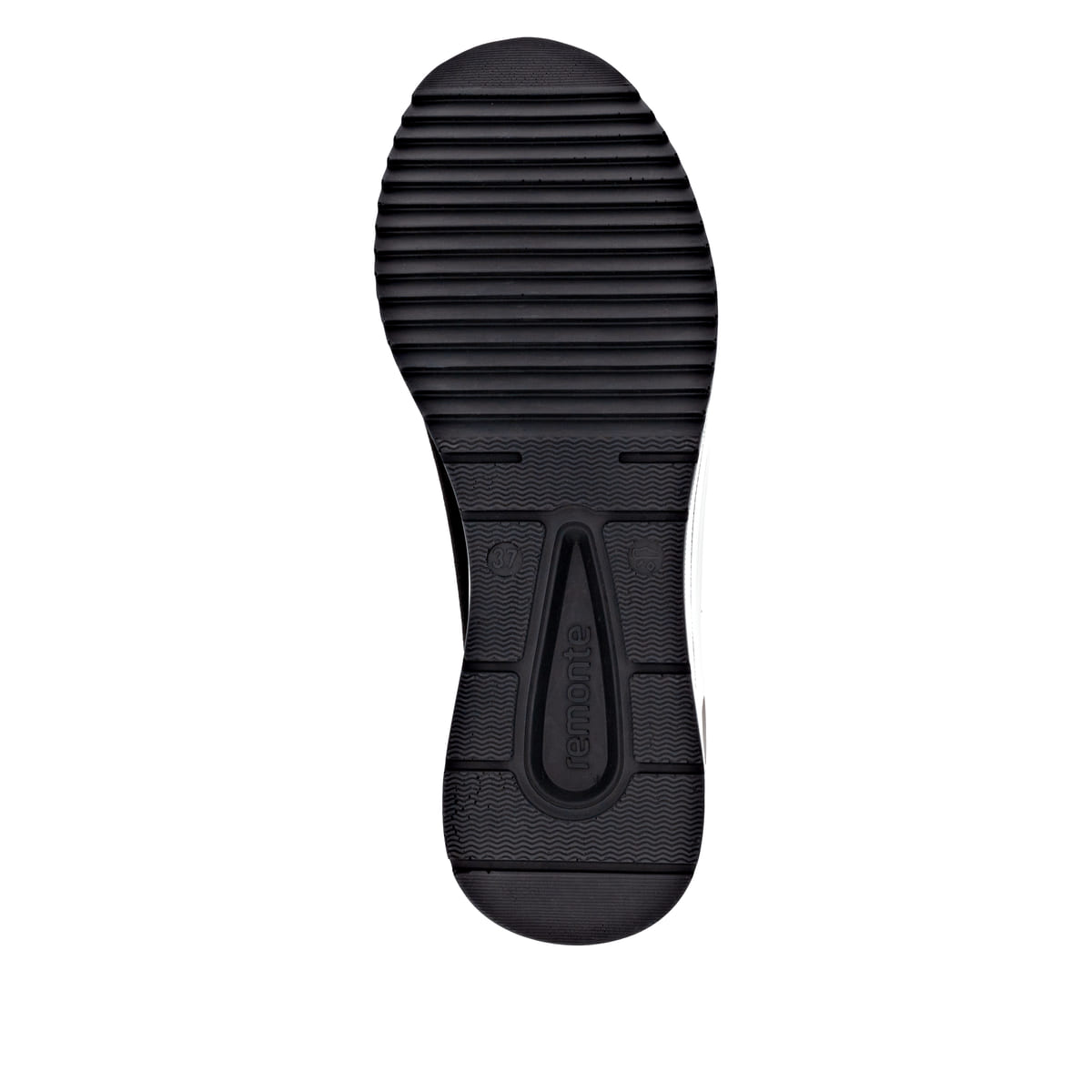 Vegane, schwarze remonte Damen Sneaker D0T09-04 mit einem Reißverschluss. Schuh Laufsohle.