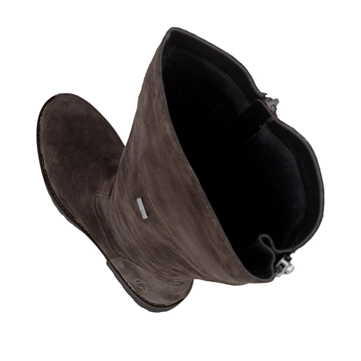 Dunkelbraune remonte Hochschaftstiefel R6581-25. Schuh von oben, liegend.