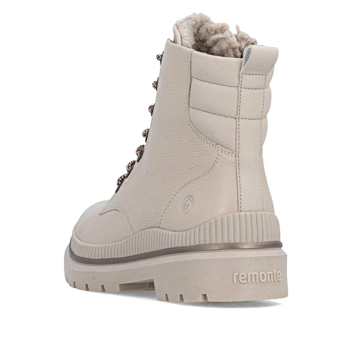 Beige remonte Damen Schnürstiefel D0C82-60 mit griffiger Glass-Fibre Sohle. Schuh von hinten.