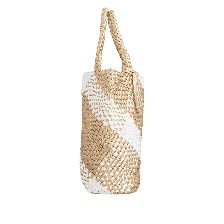 Sac à main remonte Q0761-81 beige avec design tressé et poche amovible. Côté droit.