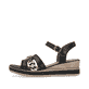 Schwarze remonte Keilsandaletten D6461-02 mit einem Klettverschluss. Schuh Außenseite.