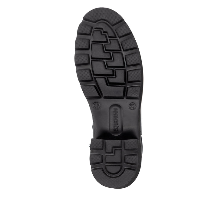 Schwarze remonte Hochschaftstiefel D0A75-01 mit wasserabweisender TEX-Membran. Schuh Laufsohle.