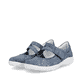Blaue remonte Ballerinas R3510-13 mit einem Klettverschluss sowie Komfortweite G. Schuhpaar seitlich schräg.
