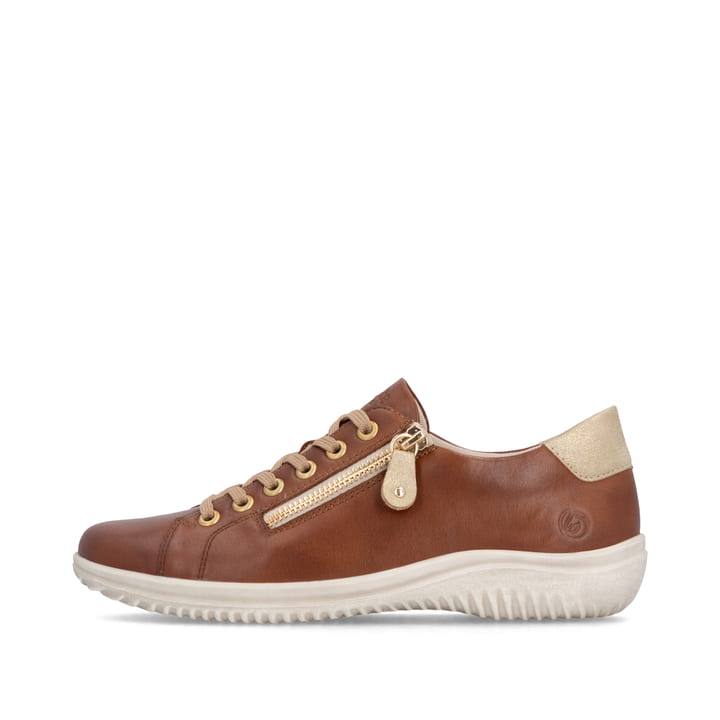 Braun-goldene remonte Damen Schnürschuhe D1E03-24 mit einem Reißverschluss. Schuh Außenseite.