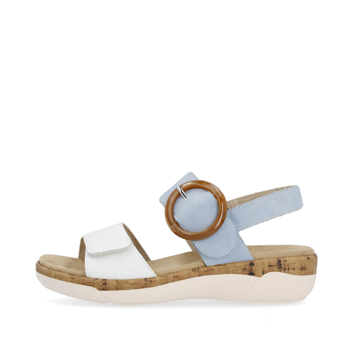 Blaue remonte Damen Riemchensandalen R6853-10 mit Klettverschluss. Schuh Außenseite.