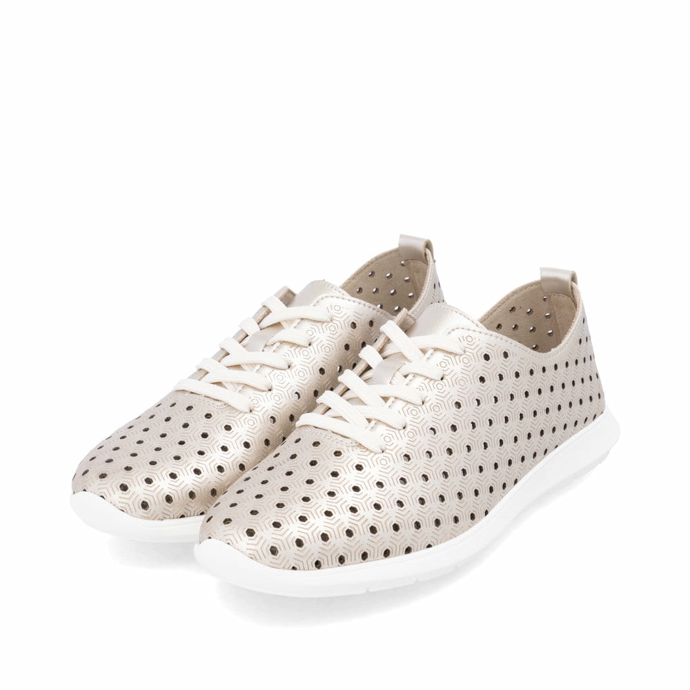 Goldene remonte Damen Schnürschuhe R7101-91 mit der Komfortweite G. Schuhpaar seitlich schräg.