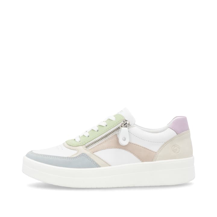 Weiße remonte Damen Sneaker Low D0J01-87 mit einem Reißverschluss. Schuh Außenseite.