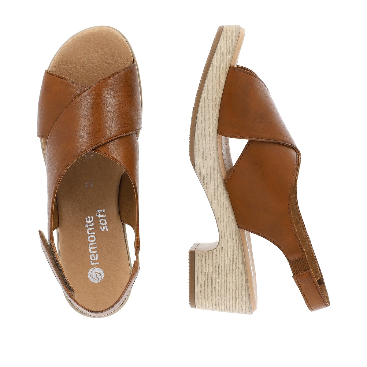 Cremebeige remonte Damen Pantoletten D0N53-80 mit einer leichten Sohle mit Blockabsatz. Schuh Innenseite