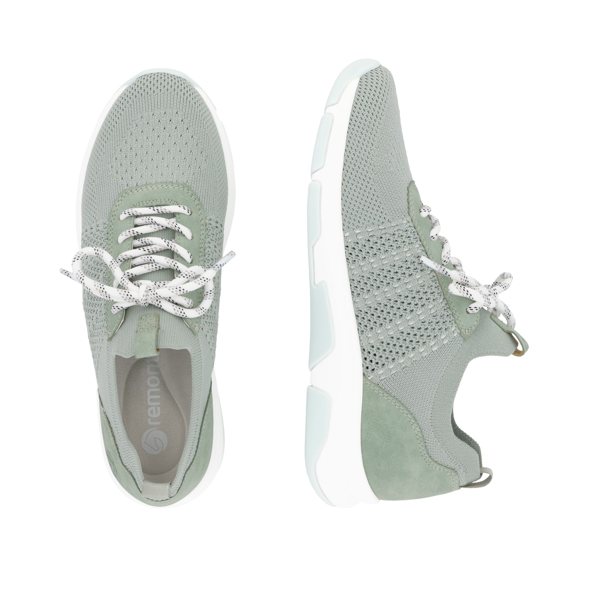 Grüne remonte Damen Slipper D1S05-52 mit einem Gummizug sowie der Komfortweite G. Schuh von oben, liegend.