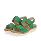 Smaragdgrüne remonte Damen Riemchensandalen R6853-53 mit einem Klettverschluss. Schuhpaar seitlich schräg.