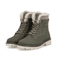 Dunkelgrüne remonte Damen Schnürstiefel D0B81-54 mit griffiger Glass-Fibre Sohle. Schuhpaar seitlich schräg.