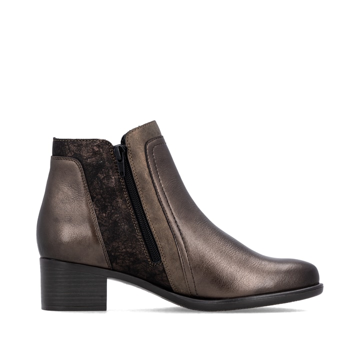 Bottines remonte métalliques pour femme R5172-90 avec fermeture éclair. Chaussure vue de l'arrière.