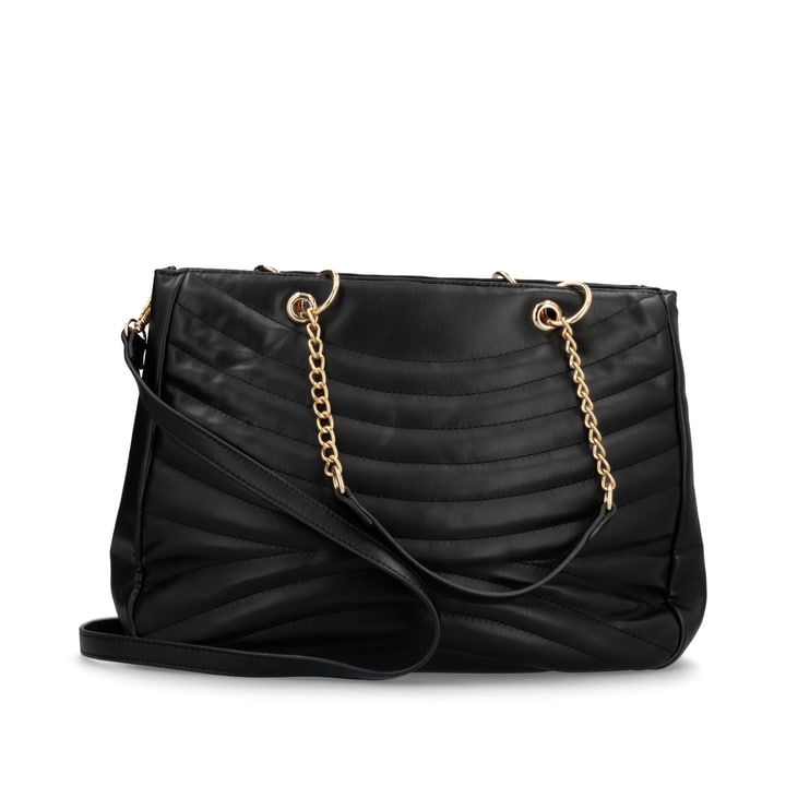 Shoppe jetzt die remonte Handtasche Q0711-00 in Schwarz mit Reißverschluss, Handyfach, Kettendetails und Logo-Anhänger in Gold. Rückseite.