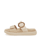 Braune vegane remonte Damen Pantoletten D2N51-20 mit einem Klettverschluss. Schuh Außenseite.