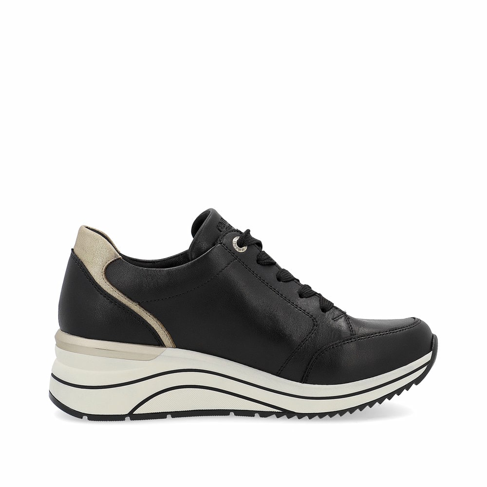 Remonte Women's Platform Trainers - Black & Gold, Extra Width, Lace & Zip Fastening 9 thumbnail image