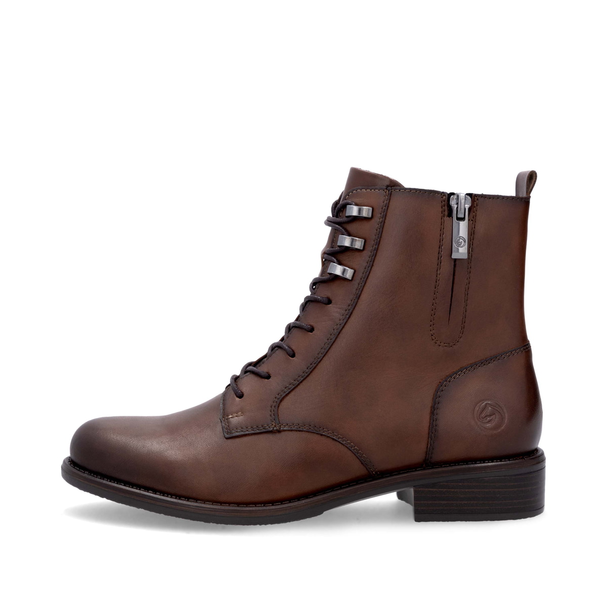 Bottines remonte marron pour femme D0F82-22 avec fermeture éclair. Chaussure vue de l'arrière.