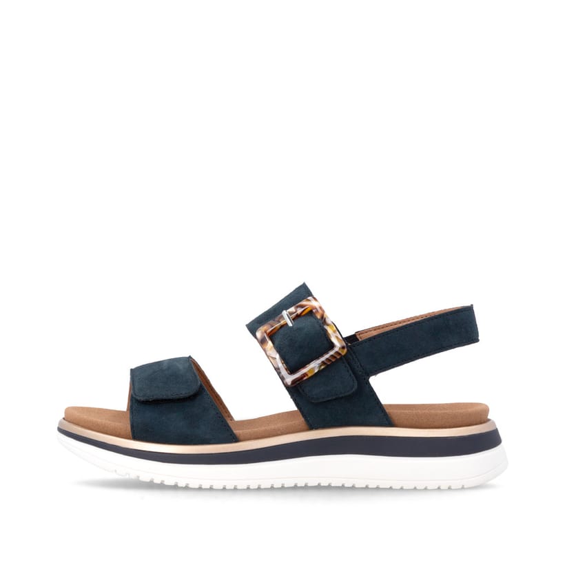 Blaue remonte Riemchensandalen D1J62-14 mit trendiger Schnalle. Schuh Außenseite.