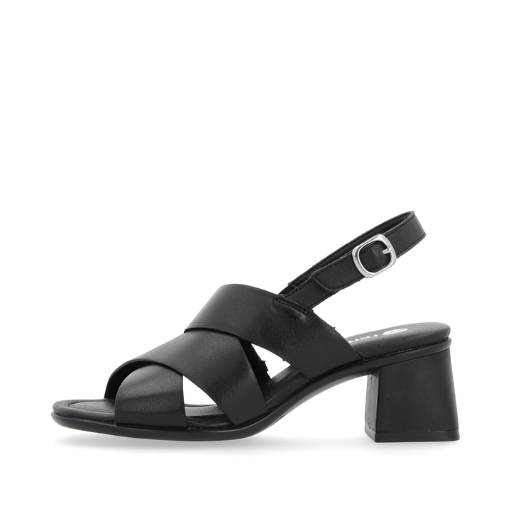Schwarze remonte Riemchensandaletten D1K53-00 mit Klettverschluss. Schuh Außenseite.