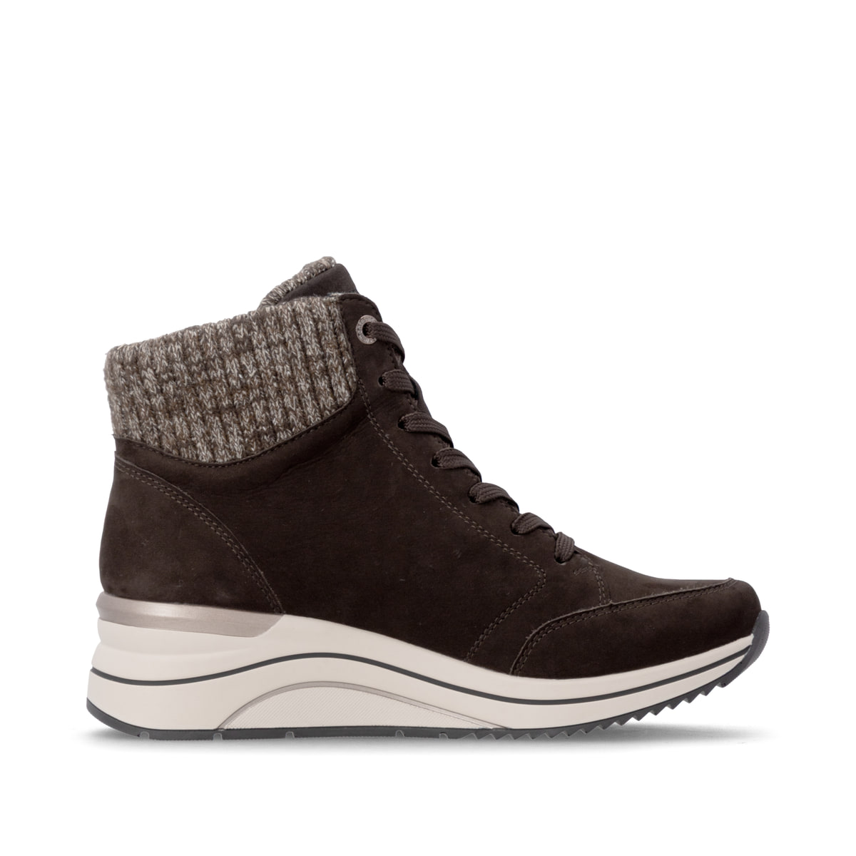 Dunkelbraune remonte Damen Schnürstiefel D0T77-25. Schuh Innenseite.