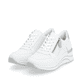 Weiße remonte Damen Sneaker Low D0T06-80 mit Reißverschluss sowie Extraweite H. Schuhpaar seitlich schräg.