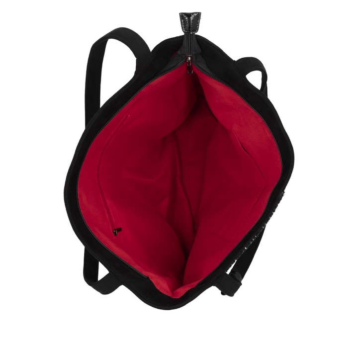 Sac bandoulière remonte Q0727-01 en noir avec un compartiment principal spacieux et fermeture éclair. Ouvert.