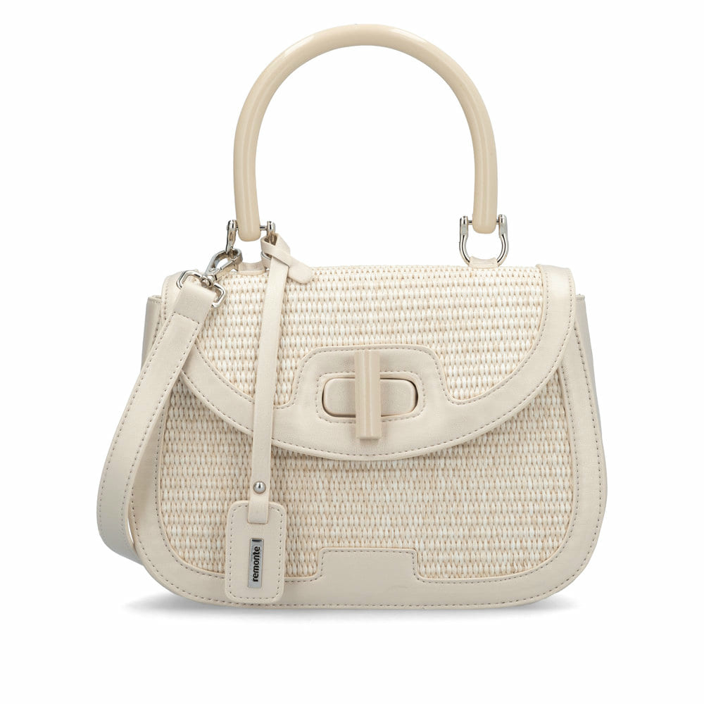 remonte Handtasche Q0644-60 in Beige mit Tragehenkel, Crossbody-Riemen und Drehknopfverschluss. Vorderseite.