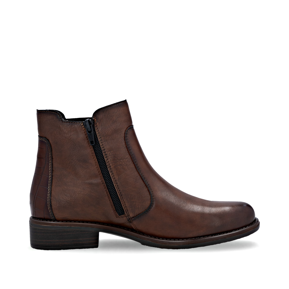 Braune remonte Chelsea Boots D0F70-23 mit einem Reißverschluss. Schuh Innenseite.
