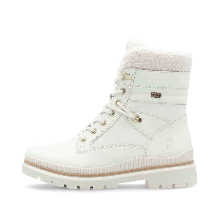 Reinweiße remonte Damen Schnürstiefel D0C77-80 mit griffiger Glass-Fibre Sohle. Schuh Außenseite.