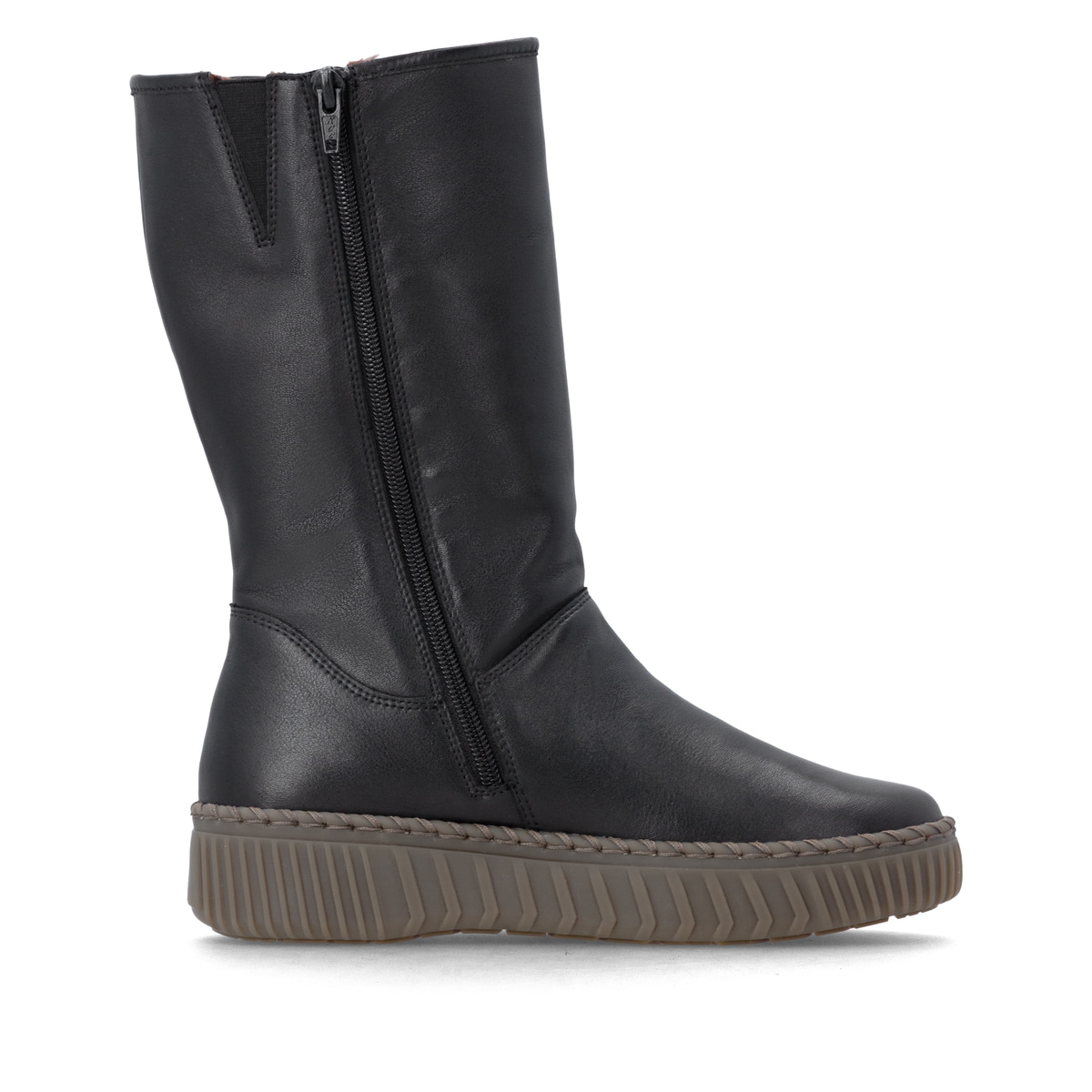 Schwarze remonte Hochschaftstiefel D4A71-00 mit wasserabweisender TEX-Membran. Schuh Innenseite.