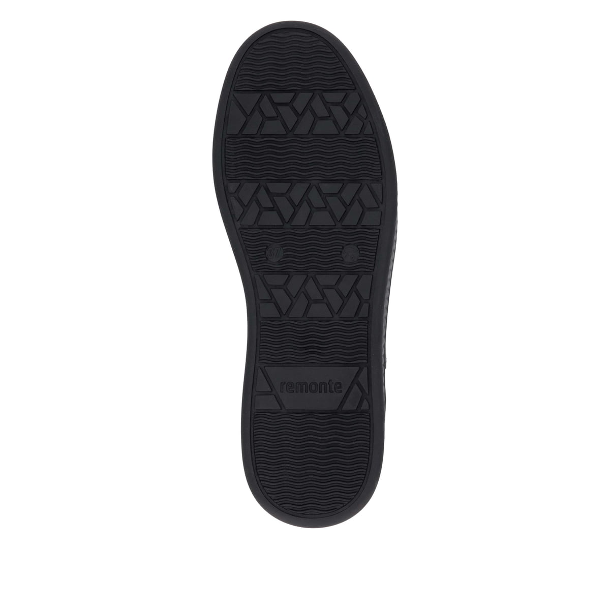 Schwarze remonte Damen Sneaker D2E00-03 mit goldenen Details. Schuh Laufsohle.