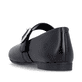 Schwarze remonte Ballerinas D0K14-00 mit einem Klettverschluss. Schuh von hinten.