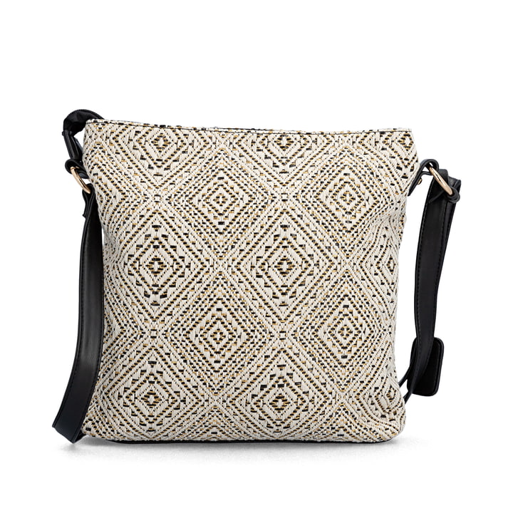 Sac à main remonte Q0731-81 beige en look bohème, détails dorés et fermeture éclair. Arrière.