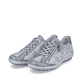 
Himmelblaue remonte Damen Schnürschuhe R1402-11 mit einer dämpfenden Profilsohle. Schuhpaar schräg.