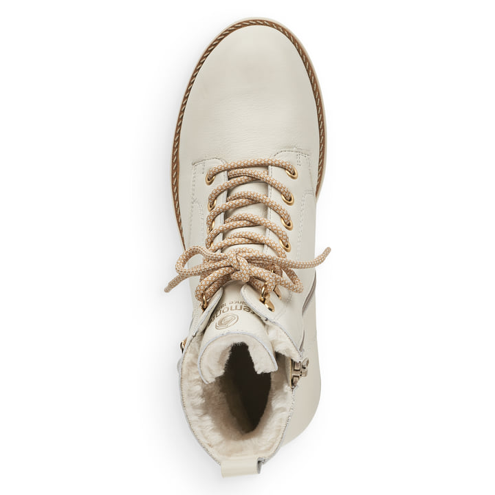 Altweiße remonte Damen Schnürstiefel D8475-80 mit Schnürung und Reißverschluss. Schuh von oben