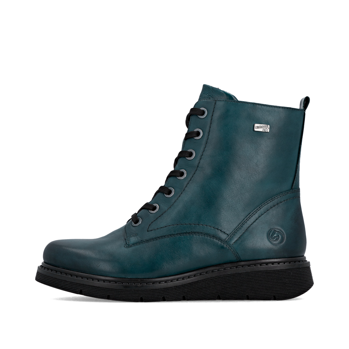 Blaue remonte Damen Schnürstiefel D3979-12 mit wasserabweisender TEX-Membran. Schuh Außenseite.