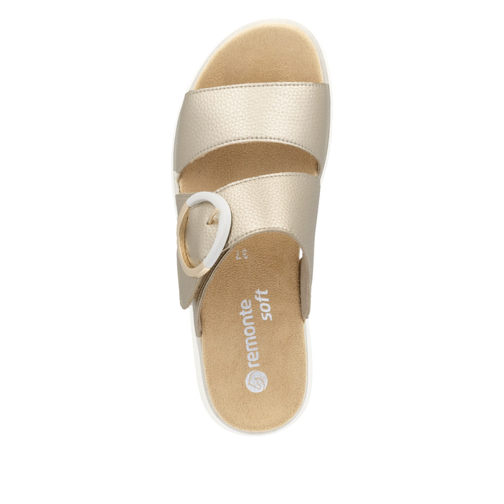 Goldene remonte Damen Pantoletten D2K51-90 mit einem Klettverschluss. Schuh von oben.