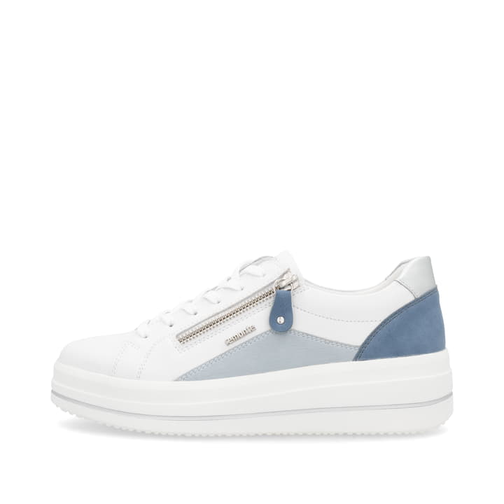 Weiße remonte Damen Sneaker Low D1C01-84 mit Reißverschluss sowie Komfortweite G. Schuh Außenseite.
