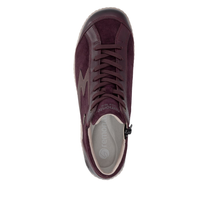 Weinrote remonte Damen Schnürstiefel R1454-35 mit wasserabweisender TEX-Membran. Schuh von oben.