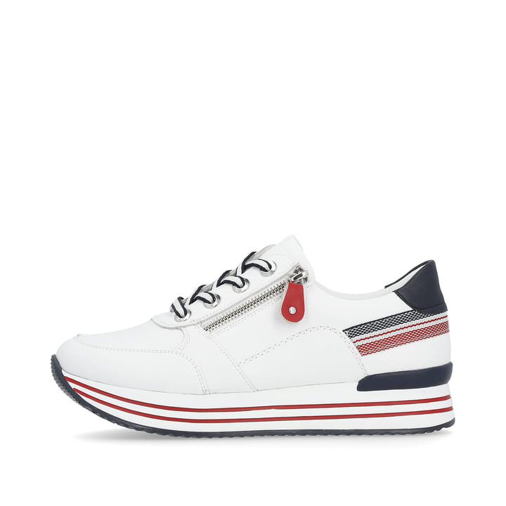Weiße remonte Damen Sneaker Low D1312-82 mit Reißverschluss sowie Komfortweite G. Schuh Außenseite.